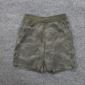 Lululemon Shorts Mens Small Green Camo T.H.E. Linerless Performance Gym Run Logo